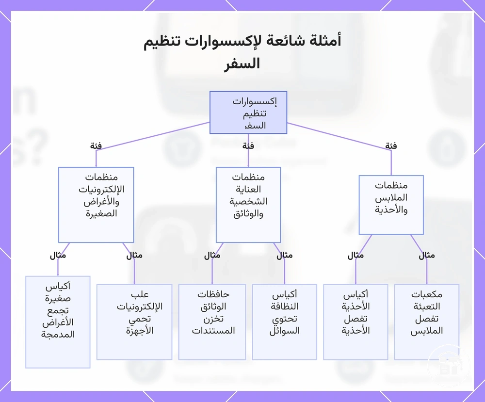 أمثلة شائعة لإكسسوارات تنظيم السفر
