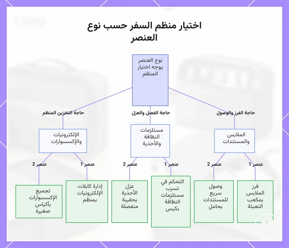 اختيار منظم السفر حسب نوع العنصر