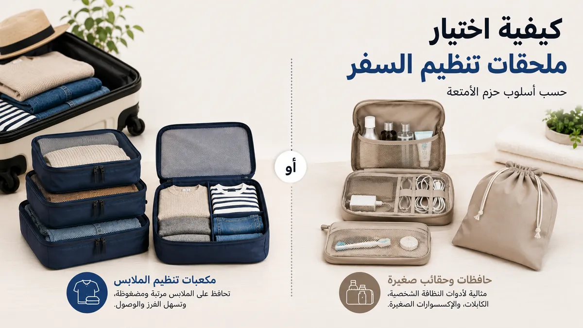 ملحقات تنظيم السفر مقارنة حسب أساليب مختلفة لحزم الأمتعة