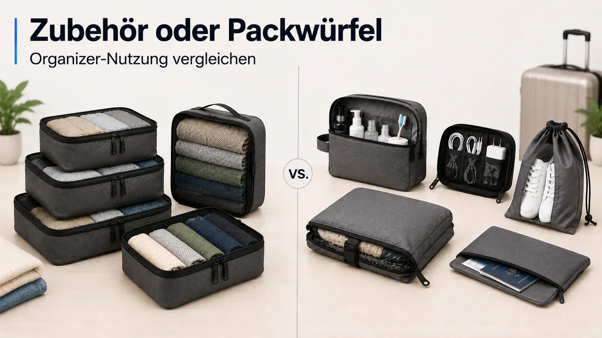 Packwürfel im Vergleich mit weiterem Gepäck-Organizer-Zubehör