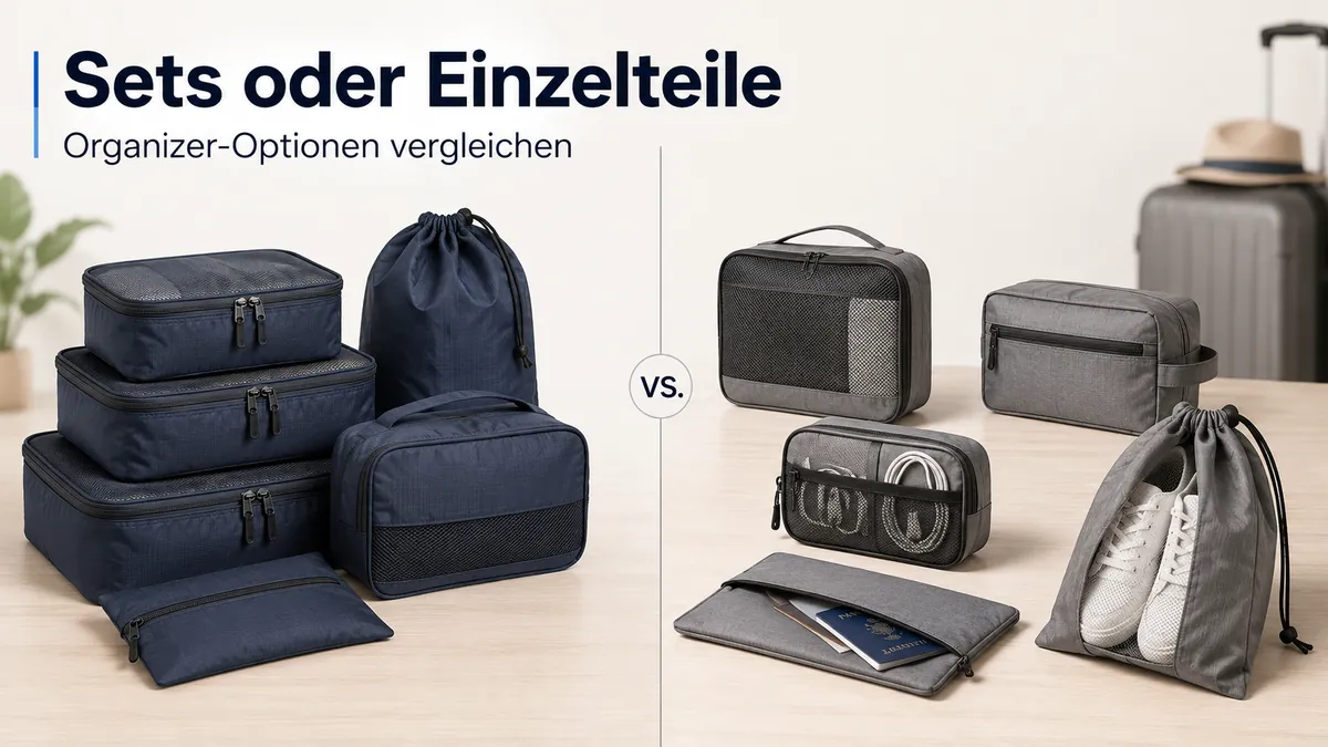 Set mit Reise-Organizer-Zubehör im Vergleich zu einzelnen Organizer-Teilen