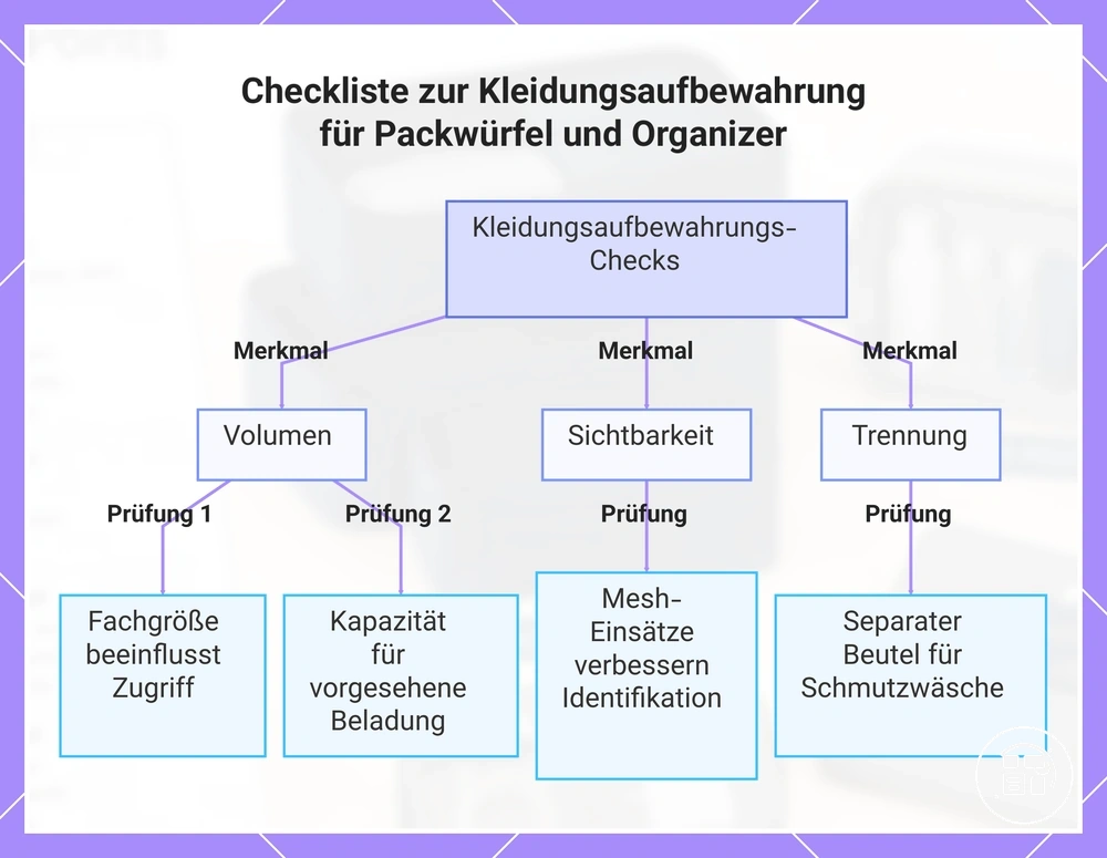 Checkliste zur Kleidungsaufbewahrung für Packwürfel und Organizer