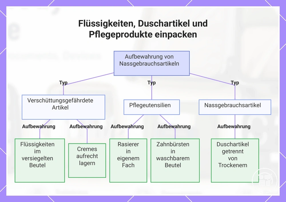 Flüssigkeiten, Duschartikel und Pflegeprodukte einpacken