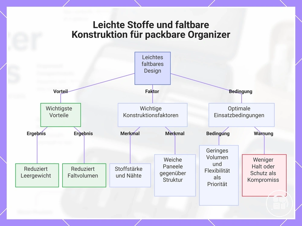 Leichte Stoffe und faltbare Konstruktion für packbare Organizer