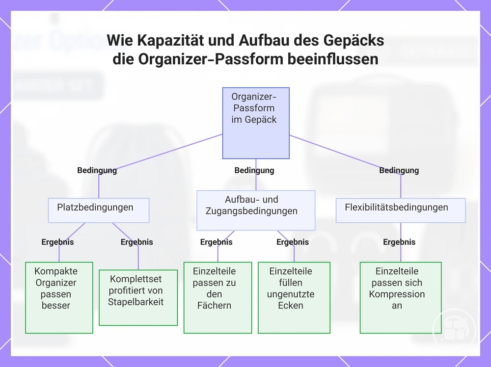 Wie Kapazität und Aufbau des Gepäcks die Organizer-Passform beeinflussen