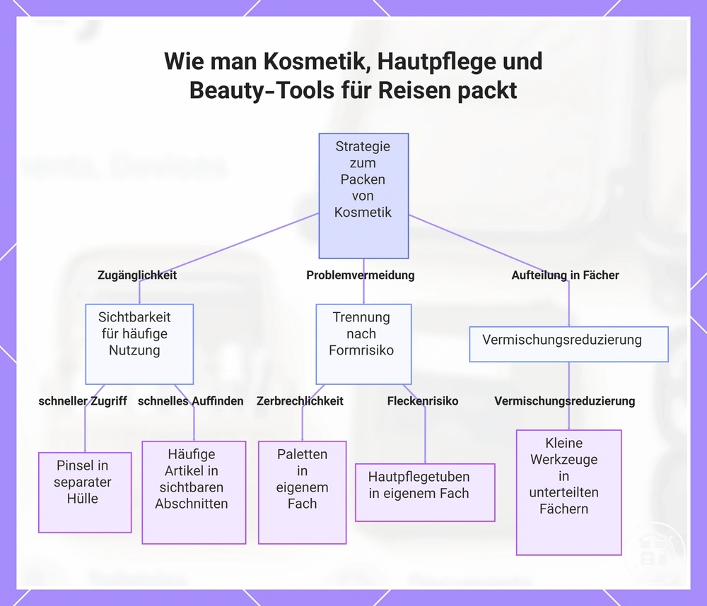 Wie man Kosmetik, Hautpflege und Beauty-Tools für Reisen packt