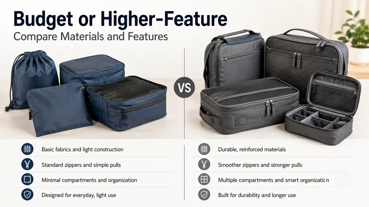 Budget and premium travel organization accessories compared by material and features