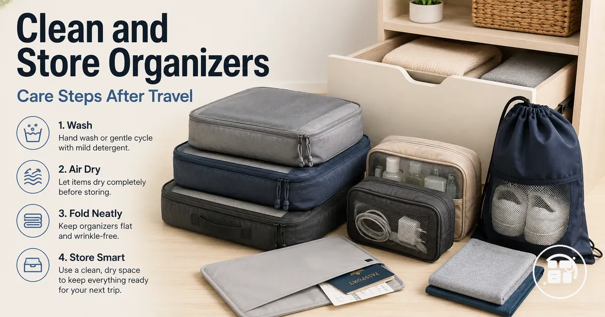 Clean travel organization accessories stored neatly after use