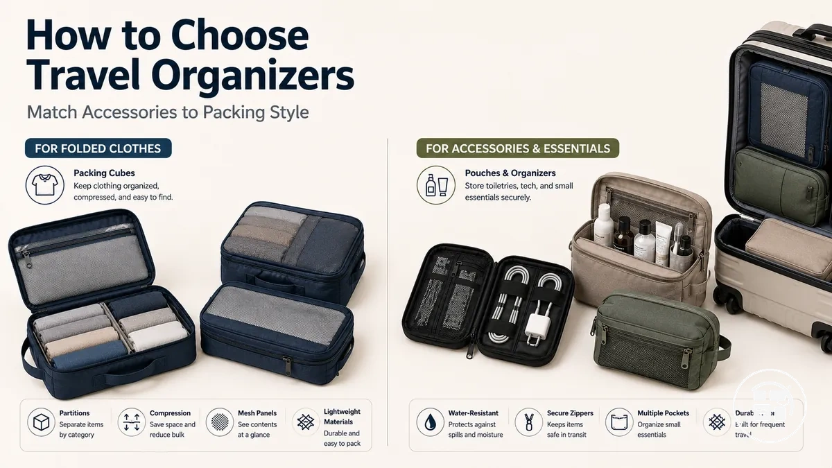 Travel organization accessories compared for different packing styles