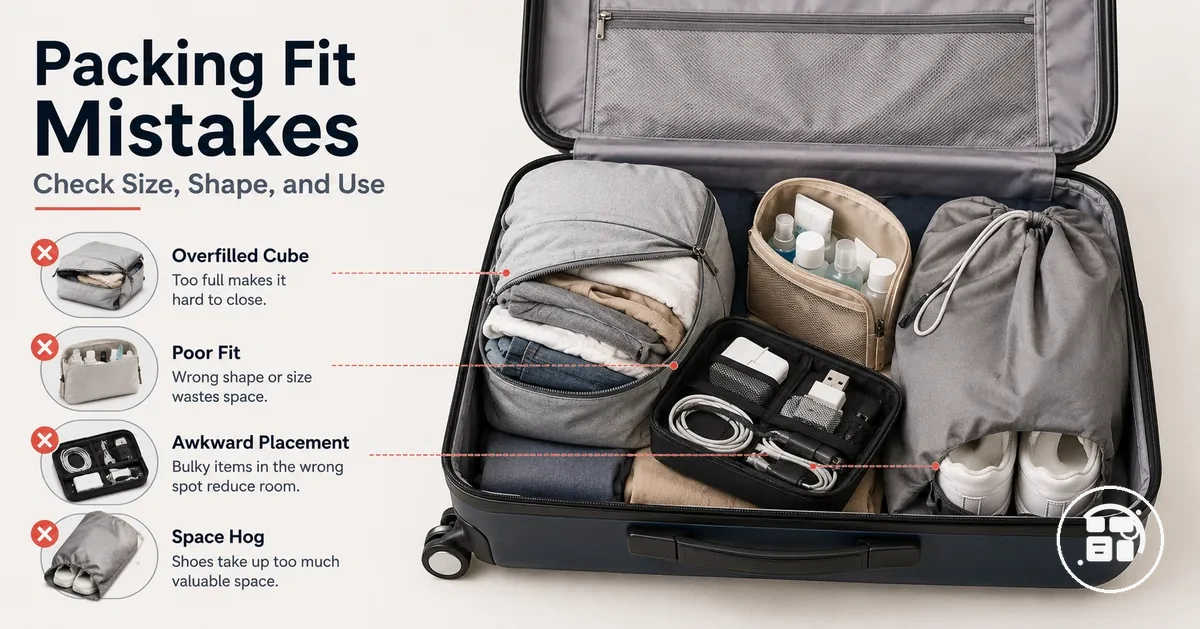 Travel organization accessories showing common packing fit problems
