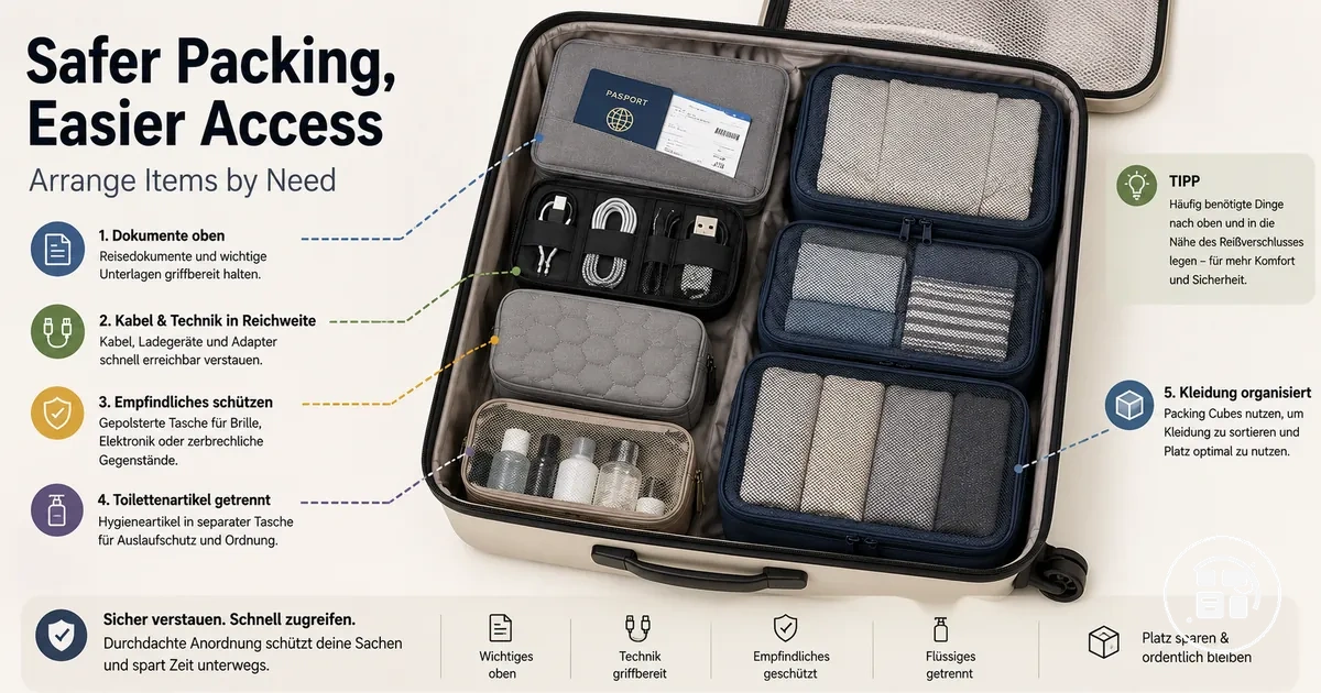 Travel organization accessories arranged for safer packing and easy access