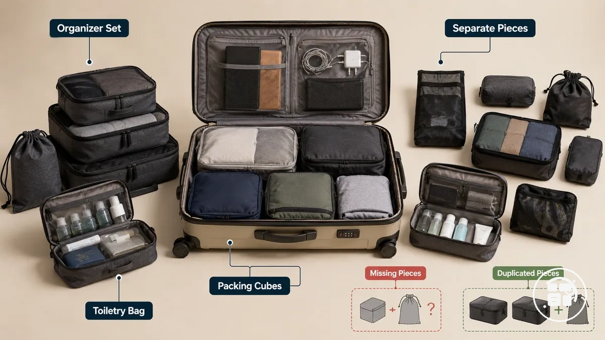 travel organizer set compared with separate pieces for packing coverage