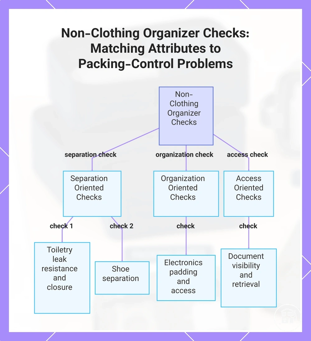 Non-Clothing Organizer Checks: Matching Attributes to Packing-Control Problems