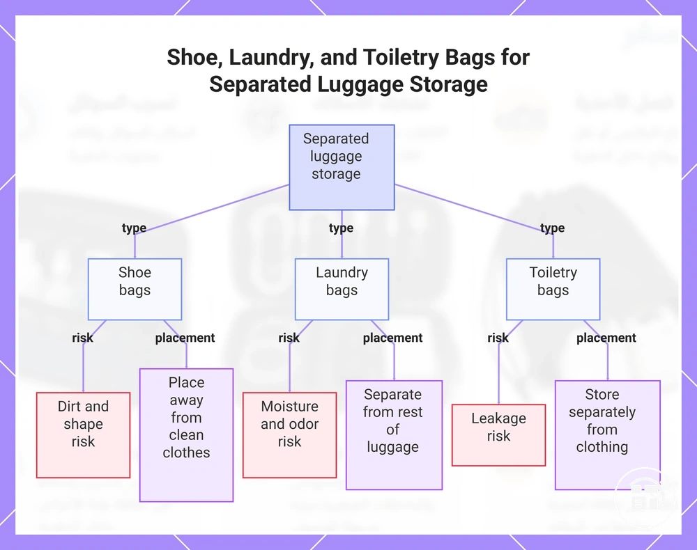 Shoe, Laundry, and Toiletry Bags for Separated Luggage Storage