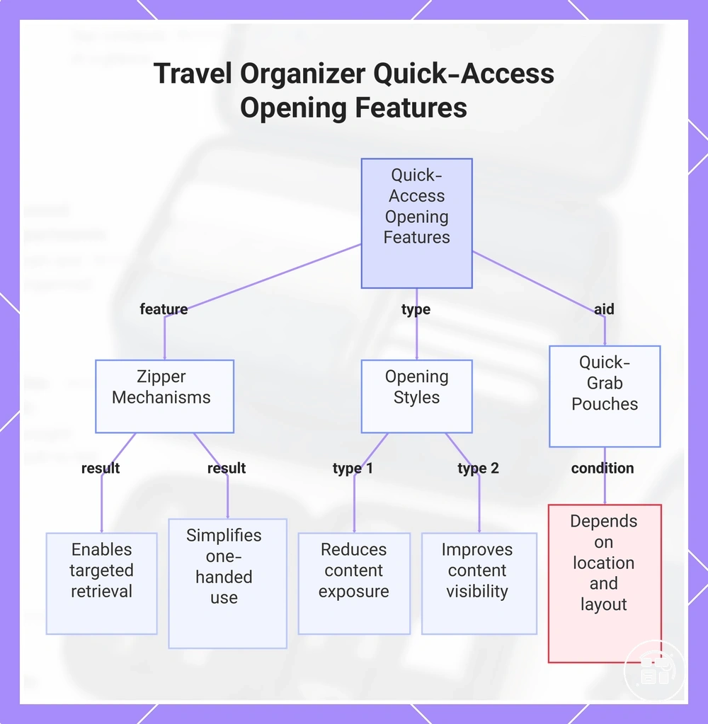 Travel Organizer Quick-Access Opening Features