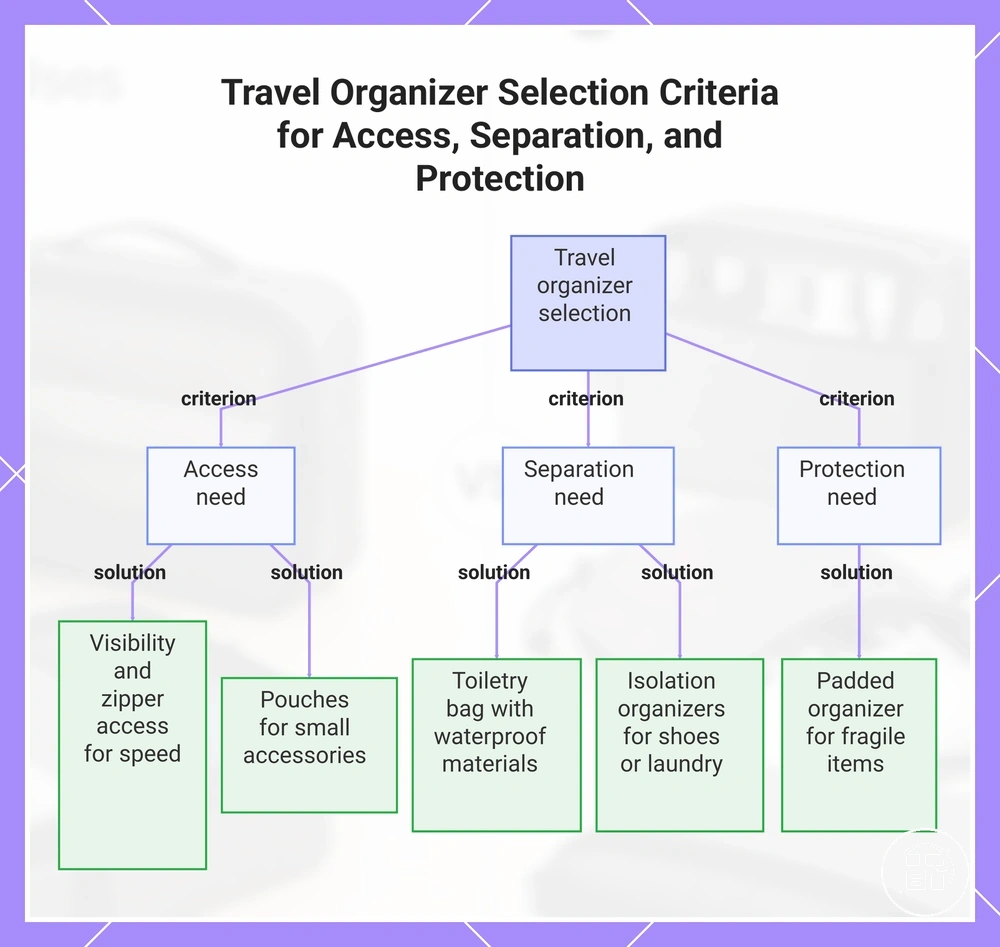 Travel Organizer Selection Criteria for Access, Separation, and Protection