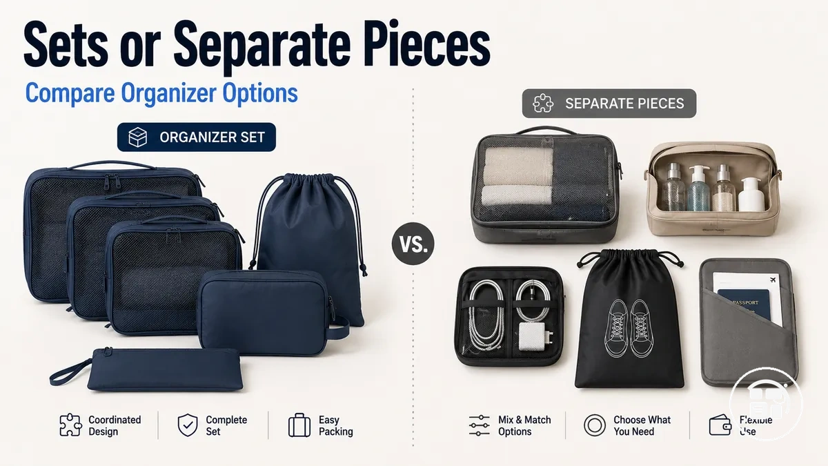 Travel organization accessory set compared with separate organizer pieces