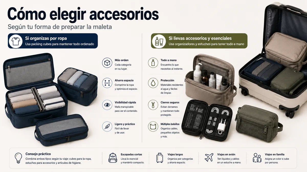 Accesorios para organizar el equipaje comparados según distintas formas de preparar la maleta