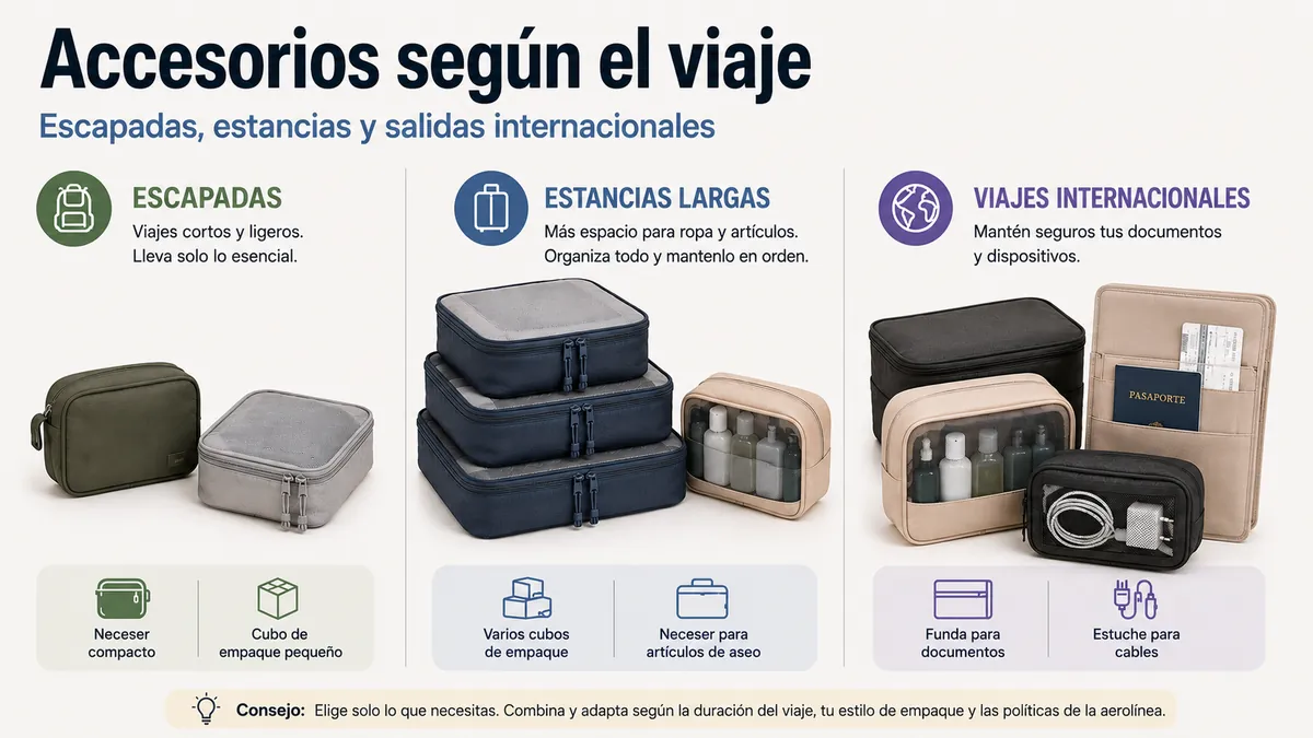 Accesorios para organizar el equipaje elegidos para escapadas cortas estancias largas y salidas internacionales