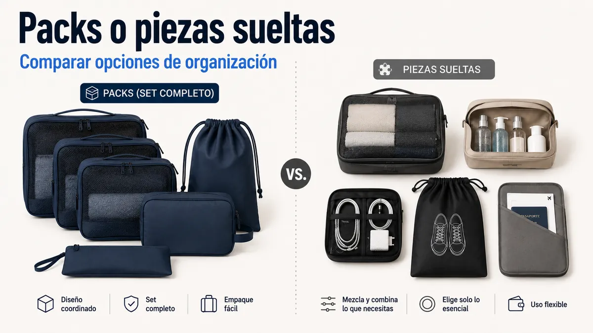 Pack de accesorios para organizar el equipaje comparado con organizadores sueltos