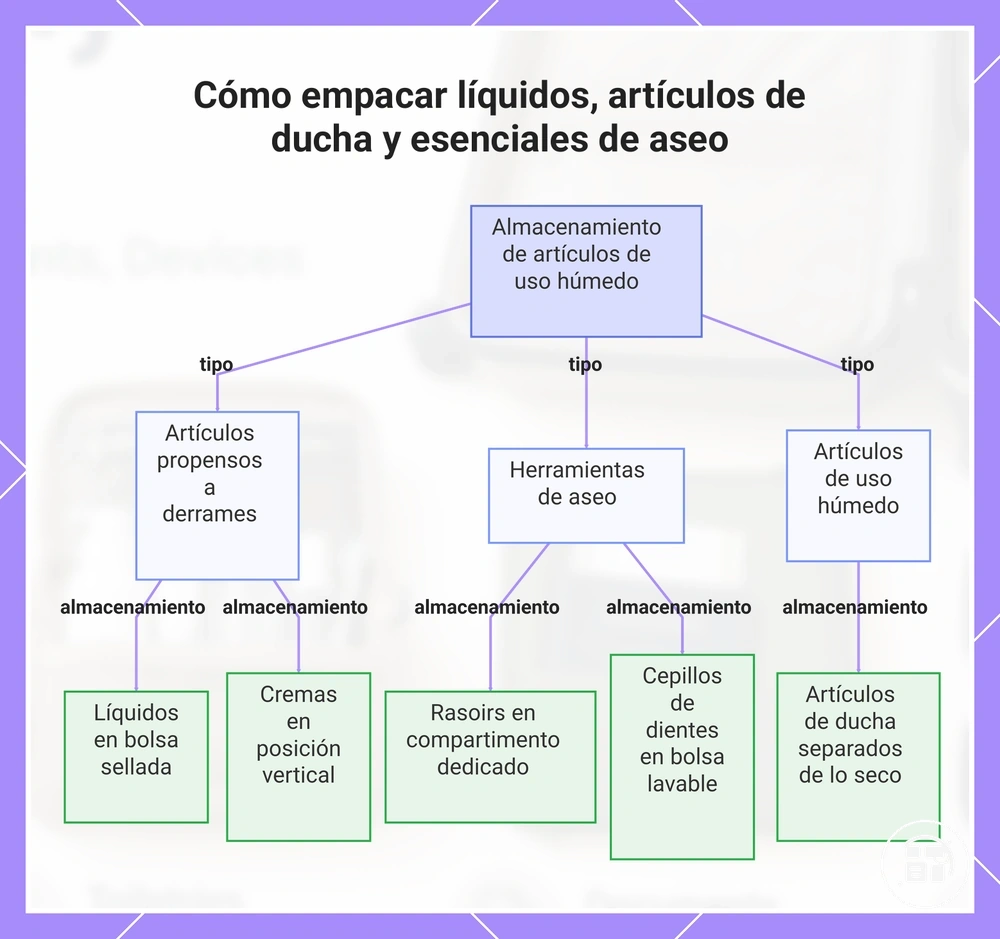 Cómo empacar líquidos, artículos de ducha y esenciales de aseo