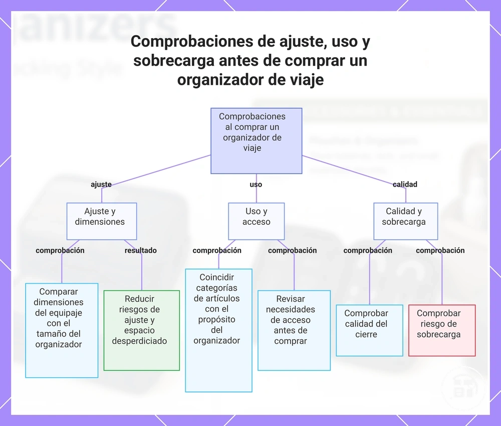 Comprobaciones de ajuste, uso y sobrecarga antes de comprar un organizador de viaje