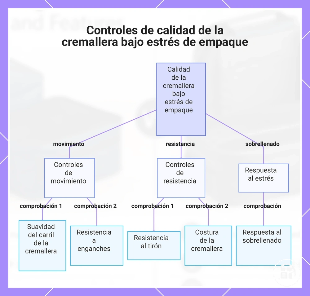 Controles de calidad de la cremallera bajo estrés de empaque