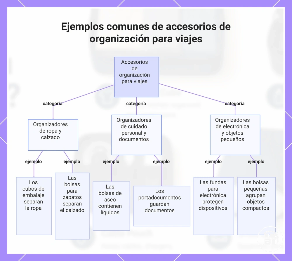 Ejemplos comunes de accesorios de organización para viajes