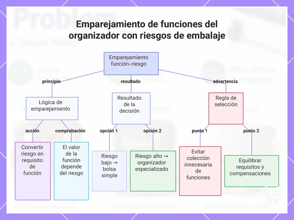 Emparejamiento de funciones del organizador con riesgos de embalaje