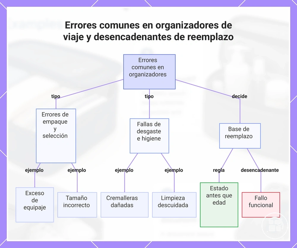 Errores comunes en organizadores de viaje y desencadenantes de reemplazo