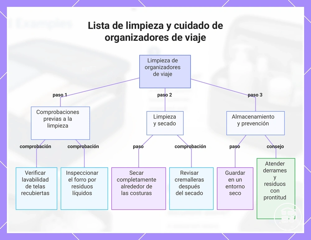 Lista de limpieza y cuidado de organizadores de viaje