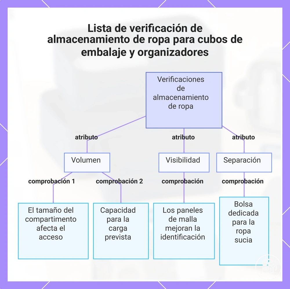 Lista de verificación de almacenamiento de ropa para cubos de embalaje y organizadores