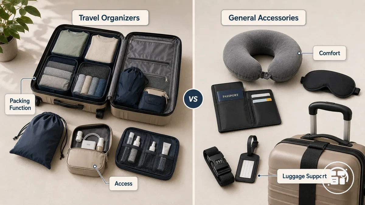 Comparación de organizadores de equipaje y accesorios generales según su función