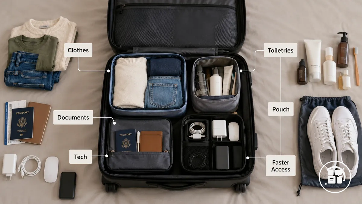 tipos de organizador relacionados con pertenencias de viaje separadas