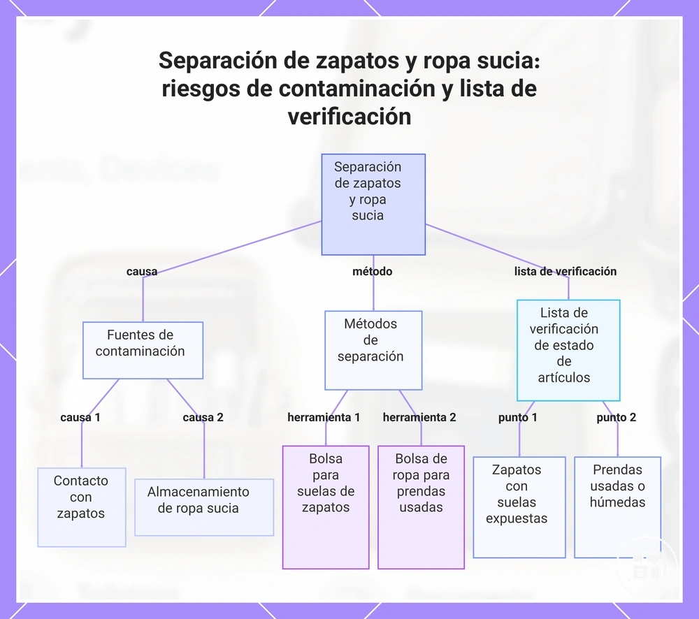 Separación de zapatos y ropa sucia: riesgos de contaminación y lista de verificación