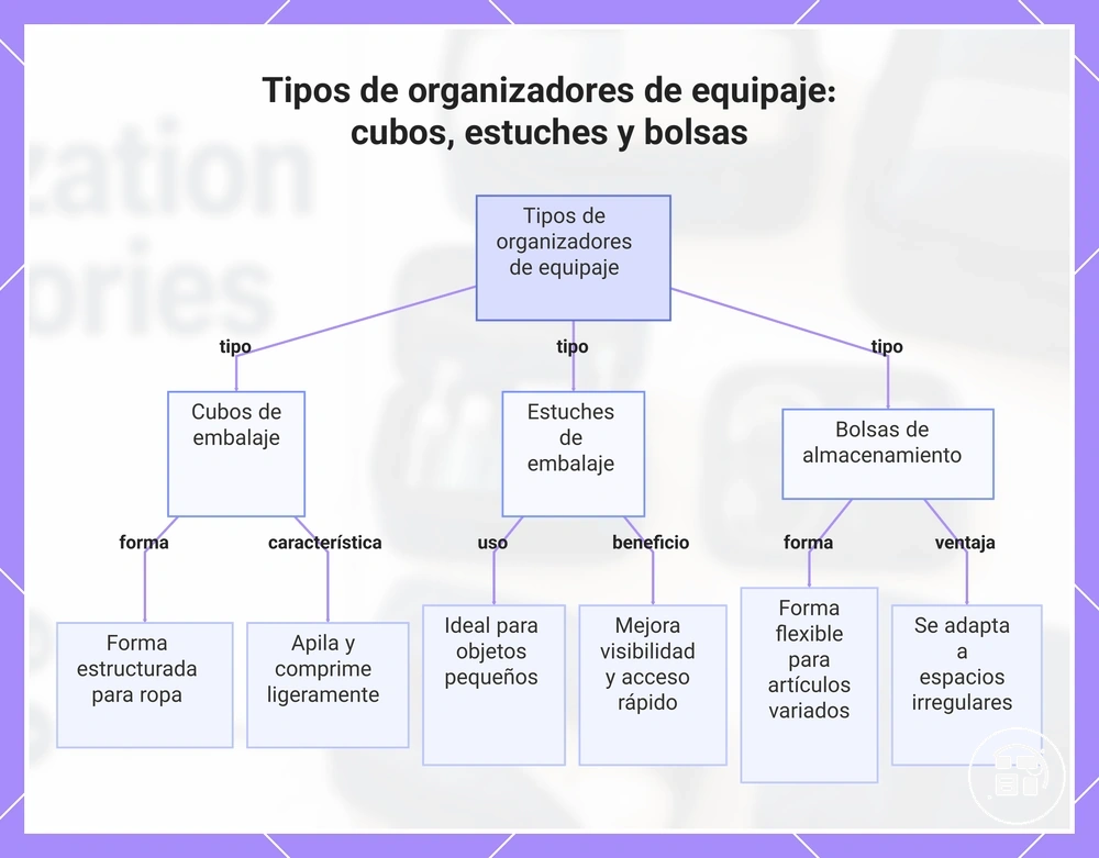 Tipos de organizadores de equipaje: cubos, estuches y bolsas