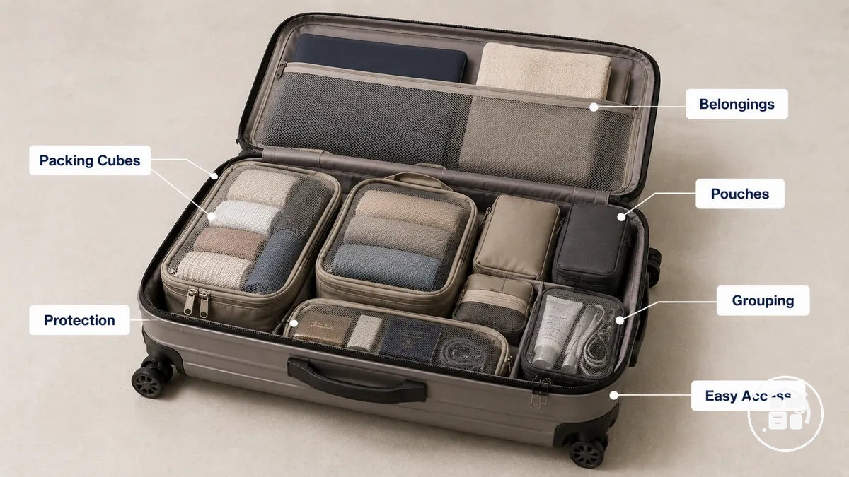 Organiseurs de voyage utilisés pour regrouper et séparer les affaires dans les bagages