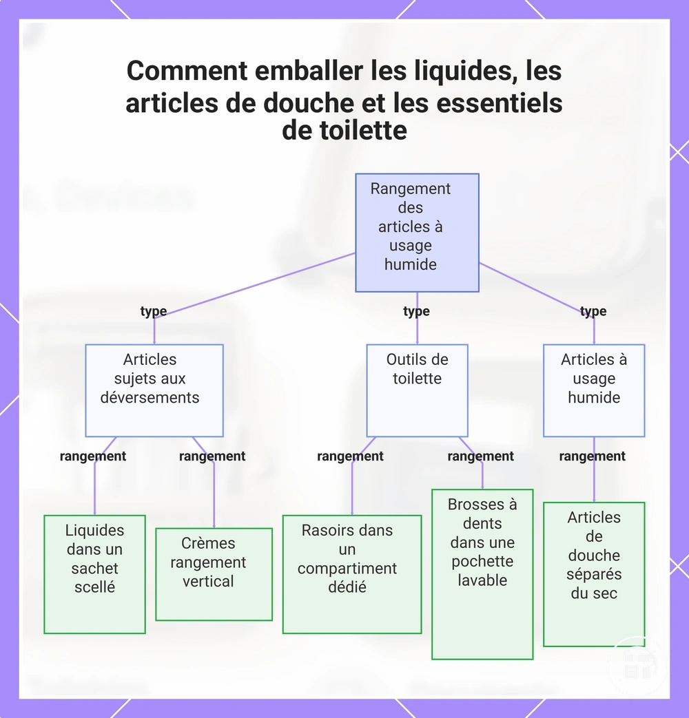 Comment emballer les liquides, les articles de douche et les essentiels de toilette