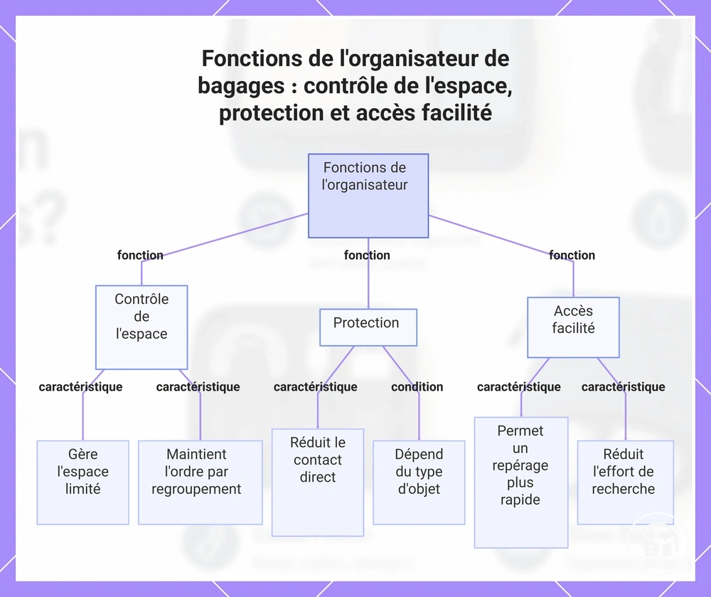 Fonctions de l'organisateur de bagages : contrôle de l'espace, protection et accès facilité