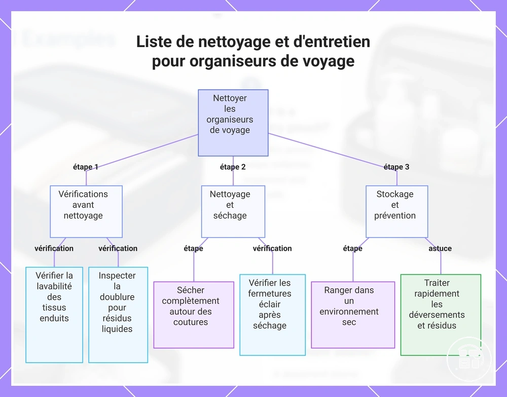 Liste de nettoyage et d'entretien pour organiseurs de voyage