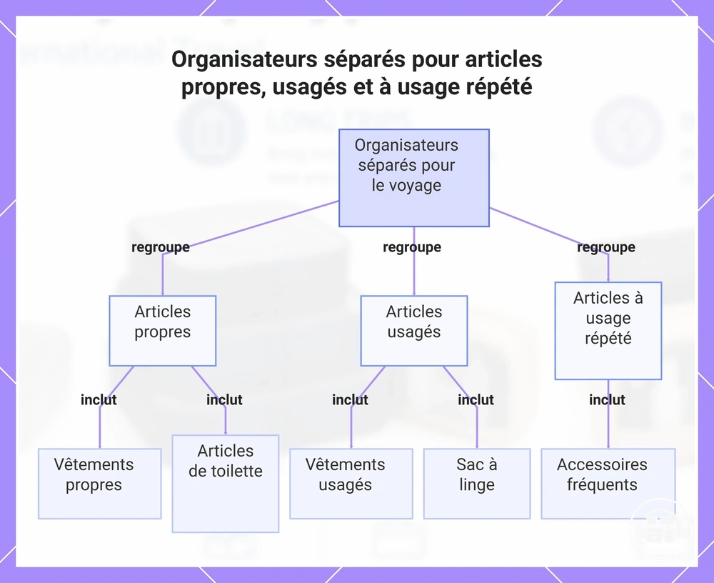 Organisateurs séparés pour articles propres, usagés et à usage répété