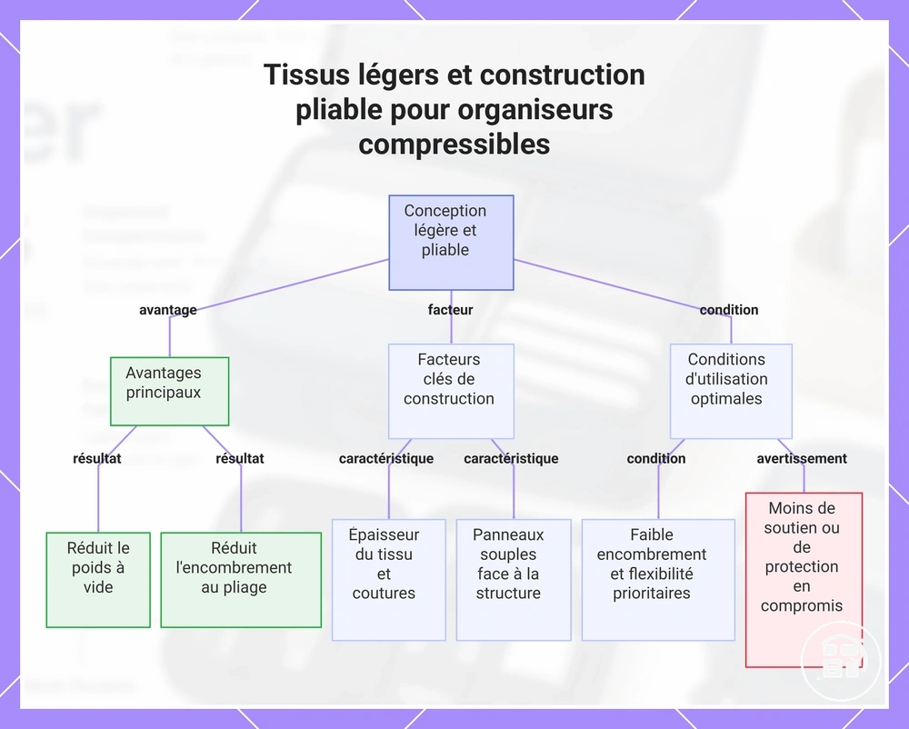 Tissus légers et construction pliable pour organiseurs compressibles