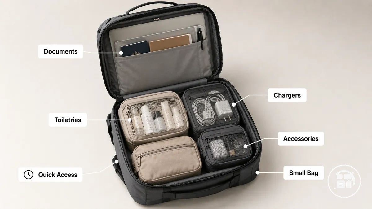 Organiseurs de week-end pour les essentiels à l'intérieur d'un petit sac de voyage
