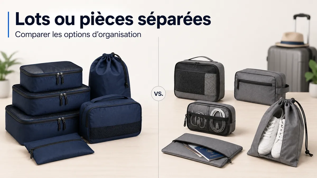 Lot d’accessoires d’organisation de voyage comparé à des pièces séparées