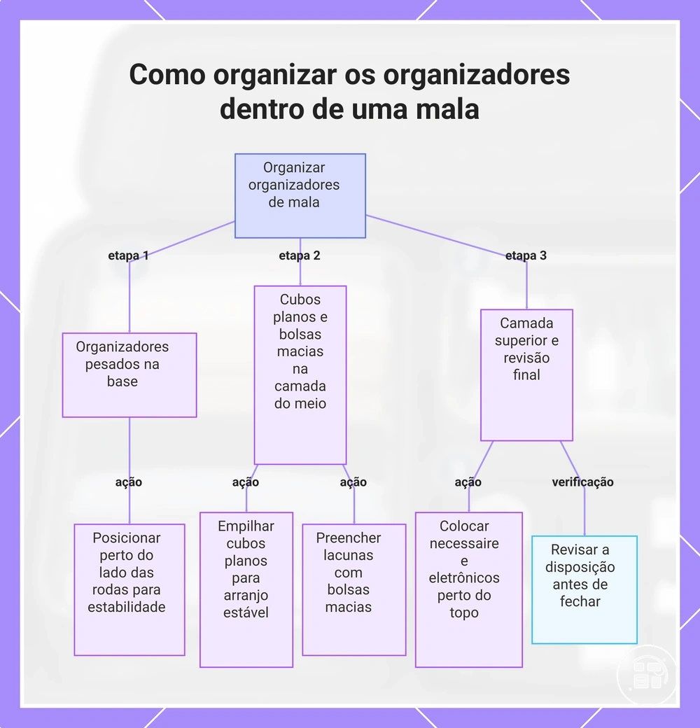 Como organizar os organizadores dentro de uma mala