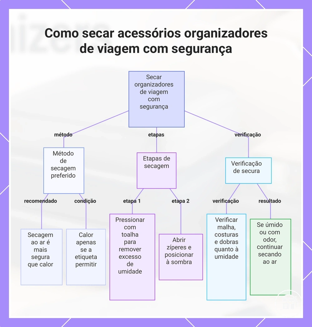 Como secar acessórios organizadores de viagem com segurança