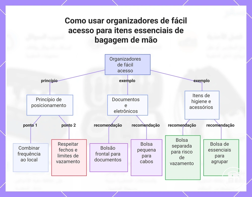 Como usar organizadores de fácil acesso para itens essenciais de bagagem de mão