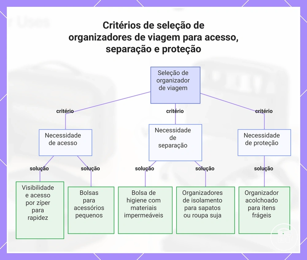 Critérios de seleção de organizadores de viagem para acesso, separação e proteção