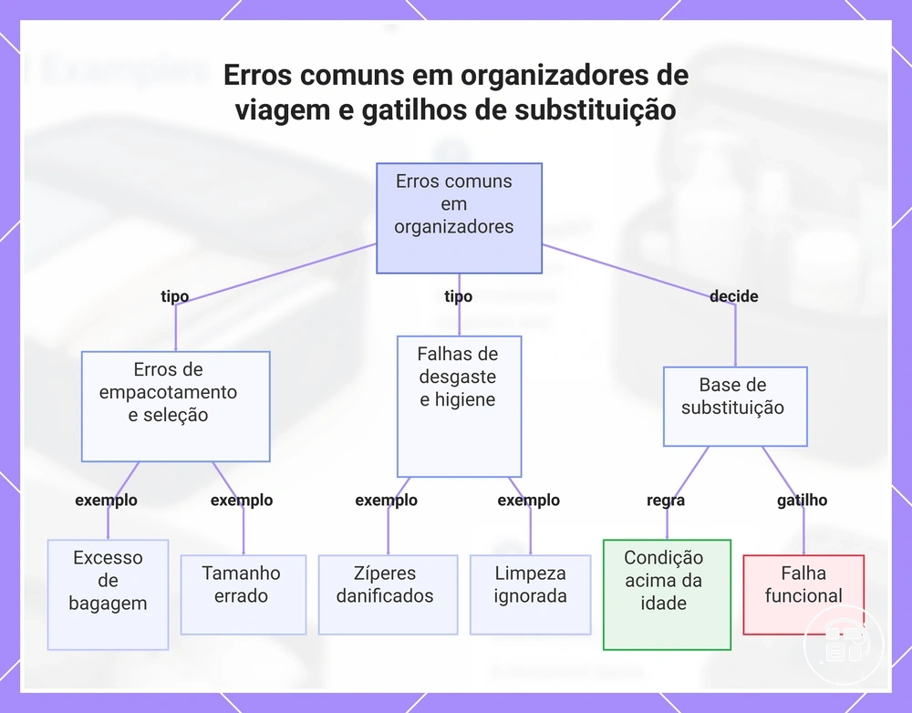 Erros comuns em organizadores de viagem e gatilhos de substituição