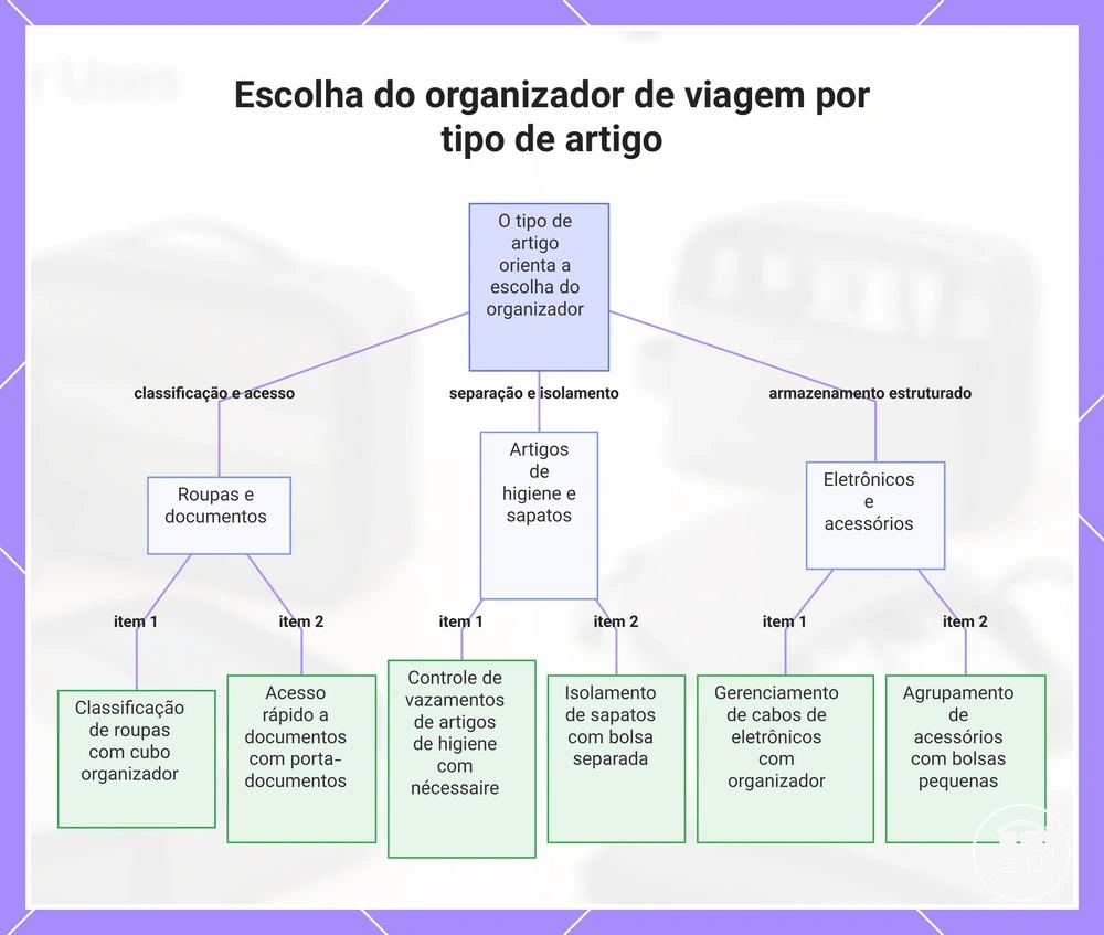Escolha do organizador de viagem por tipo de artigo